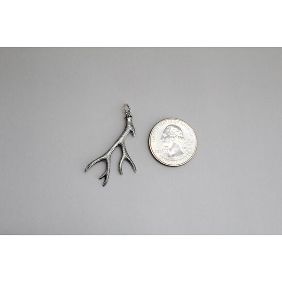 Sterling Silver Deer Antler Charm, Sterling Silver Deer Antler Pendant - Picture 4 of 6